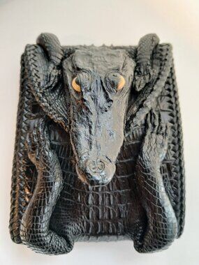 Black Genuine Cow Men's Black Leather Wallet in Alligator Shape